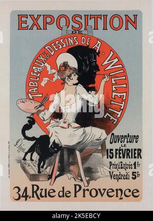 Affiche pour l'exposition de tableaux et desserts de A. Willette, c1898. [Editeur: Imprimerie Chaix; lieu: Paris] Banque D'Images