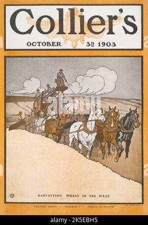 Collier's 3 octobre 1903, récolte de blé dans l'Ouest, volume XXXII, numéro 1, prix 10 cents, c1903. [Éditeur: Harper Publications; lieu: New York] Banque D'Images