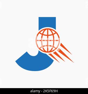 Lettre J Global logo concept avec icône Moving World. Logotype global modèle de vecteur de symbole Illustration de Vecteur