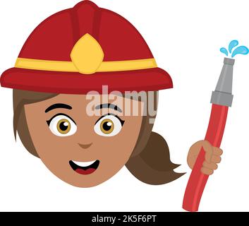 Illustration vectorielle du visage d'une pompier de petite fille avec un casque et un tuyau dans sa main Illustration de Vecteur