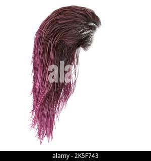 Cheveux humides fantaisie longs sur fond blanc isolé, rendu 3D, illustration 3D Banque D'Images