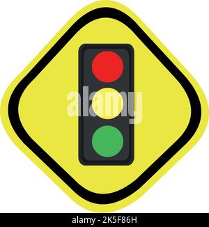 Illustration vectorielle du signal de circulation du sémaphore avec un fond en forme de losange de couleur jaune et noire Illustration de Vecteur