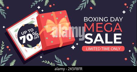 Modèle de bannière horizontale du lendemain de Noël à plat illustration vectorielle. Illustration de Vecteur