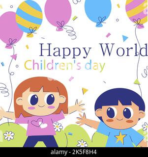 Illustration vectorielle de jour pour enfants Flat World. Illustration de Vecteur