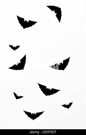 Halloween Symbol concept, Silhouette of Flying horreur batte noire isolée sur fond blanc. Banque D'Images
