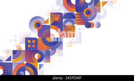 Affiche horizontale au design moderne avec éléments géométriques abstraits colorés et lignes courbes, illustration vectorielle plate Illustration de Vecteur