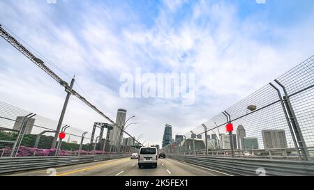 Voyagez le long de la piste de course F1, Esplanade Bridge, Singapour. Banque D'Images