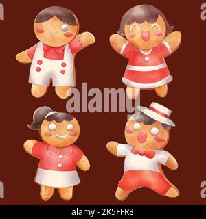 aquarelle pain d'épice homme biscuits collection vecteur dessin illustration Illustration de Vecteur