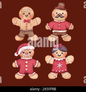 aquarelle pain d'épice homme biscuits collection vecteur dessin illustration Illustration de Vecteur
