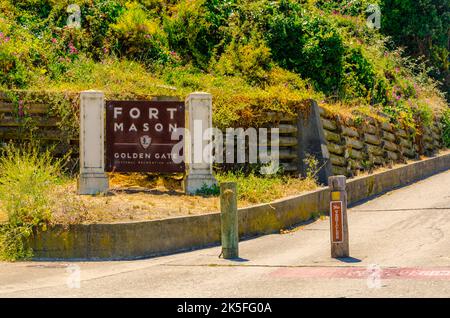 Entrée de fort Mason, panneau au parc national, San Francisco, Californie Banque D'Images