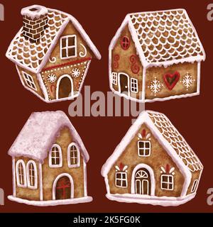 aquarelle maisons de pain d'épice collection illustration de conception vectorielle Illustration de Vecteur