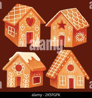 aquarelle maisons de pain d'épice collection illustration de conception vectorielle Illustration de Vecteur