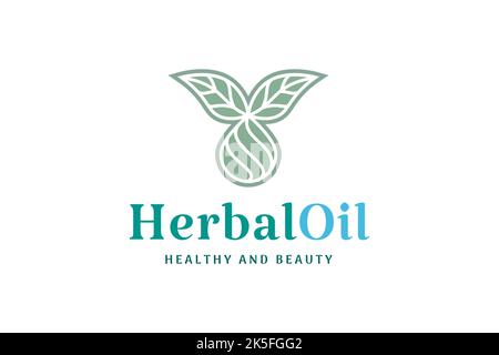 logo santé et beauté en forme de feuille et goutte d'huile ou de liquide Illustration de Vecteur