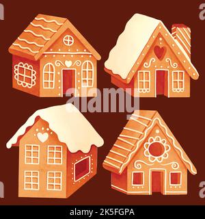 aquarelle maisons de pain d'épice collection illustration de conception vectorielle Illustration de Vecteur