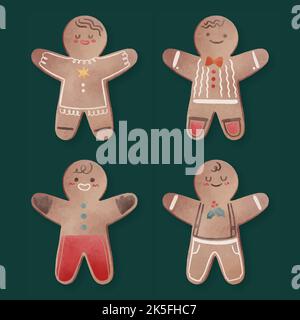 aquarelle pain d'épice homme biscuits collection vecteur dessin illustration Illustration de Vecteur