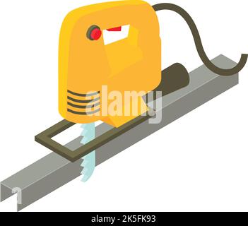 Vecteur isométrique de l'icône d'équipement d'atelier. Scie sauteuse électrique et icône de profil métallique. Outils électriques, travaux de construction et de réparation Illustration de Vecteur