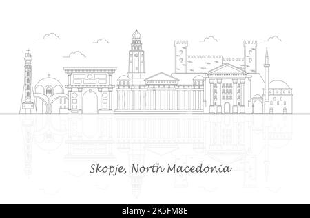 Aperçu Skyline panorama de la ville de Skopje, Macédoine du Nord - illustration vectorielle Illustration de Vecteur