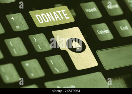 Affiche indiquant un don. Un mot écrit sur un don à un organisme de bienfaisance au profit d'une cause peut répondre à des besoins médicaux Banque D'Images