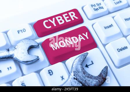 Affiche textuelle indiquant Cyber Monday. Mot pour un jour où les sites Web d'ecommerce offrent une offre spéciale pour les acheteurs Banque D'Images