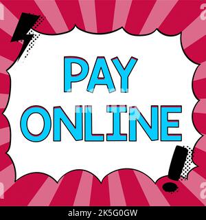 Rédaction affichant le texte payer en ligne. Mot pour acheter des produits ou des services en utilisant la carte de crédit sur n'importe quel site Web Banque D'Images