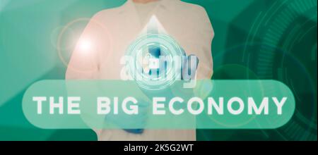 Affiche textuelle montrant la grande économie. Concept d'Internet Finances mondiales marché mondial échange d'argent Banque D'Images