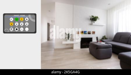 Interface de la technologie Smart Home sur l'écran de l'application pour smartphone avec affichage en réalité augmentée (AR) des objets connectés à l'Internet des objets (IOT) dans le Banque D'Images