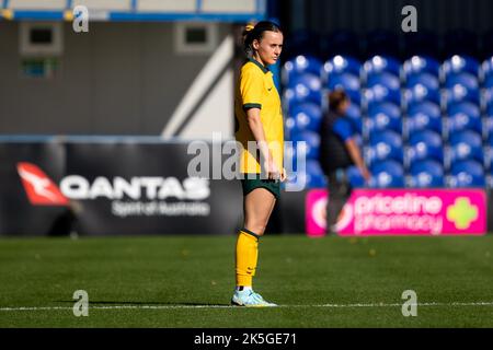 Londres, Royaume-Uni. 08th octobre 2022. Hayley Raso (16 Australie) lors du match international entre l'Australie et l'Afrique du Sud à Kingsmeadow à Londres, en Angleterre. (Liam Asman/SPP) crédit: SPP Sport presse photo. /Alamy Live News Banque D'Images