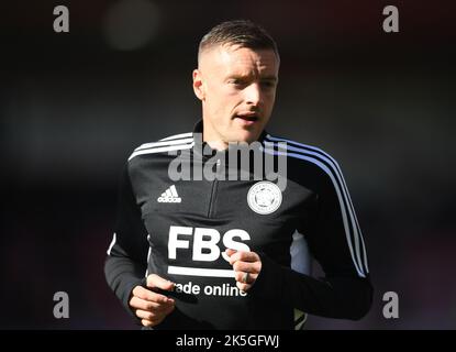 Bournemouth, Royaume-Uni. 08th octobre 2022. 8th août 2022 ; Stade Vitality, Boscombe, Dorset, Angleterre : football de premier ministre, AFC Bournemouth contre Leicester City : Jamie Vardy de Leicester City se réchauffe crédit: Action plus Sports Images/Alay Live News Banque D'Images