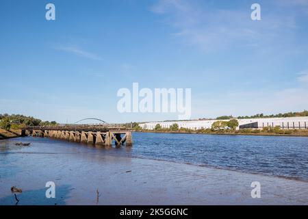 Blaydon Angleterre: 17th sept 2022: Vue de derwenthaugh staithes vue sur la rivière Tyne à marée basse Sunyn jour Banque D'Images