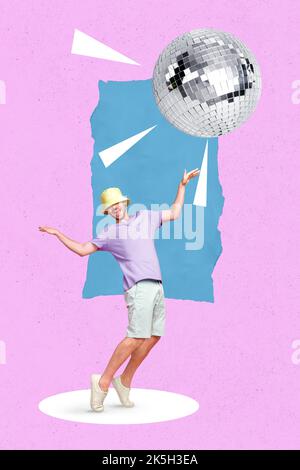 Photo créative poster collage 3D œuvres de carte postale d'une personne joyeuse et excitée aimez danser isolée sur fond de dessin Banque D'Images