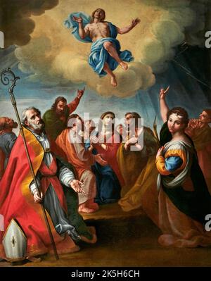 Ascensione di Cristo - olio su tela - pittore emiliano del primo Quarto del XVIII secolo - Pieve Dugliara (PC), Italia, chiesa di San Pietro Banque D'Images