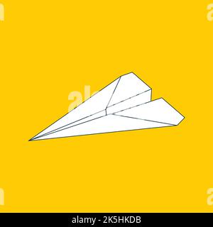 Icône linéaire plane du plan papier isolée sur fond jaune. Symbole de contour d'un avion de papercraft origami. Illustration de la ligne vectorielle eps8. Illustration de Vecteur