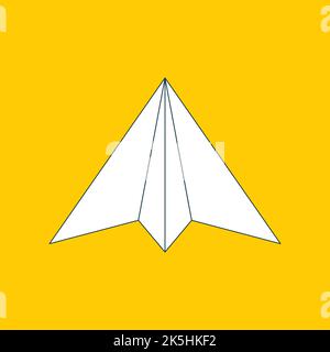 Icône linéaire plane du plan papier isolée sur fond jaune. Symbole de contour d'un avion de papercraft origami. Illustration de la ligne vectorielle eps8. Illustration de Vecteur