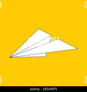 Icône linéaire plane du plan papier isolée sur fond jaune. Symbole de contour d'un avion de papercraft origami. Illustration de la ligne vectorielle eps8. Illustration de Vecteur