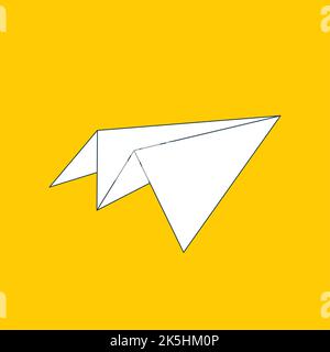 Icône linéaire plane du plan papier isolée sur fond jaune. Symbole de contour d'un avion de papercraft origami. Illustration de la ligne vectorielle eps8. Illustration de Vecteur