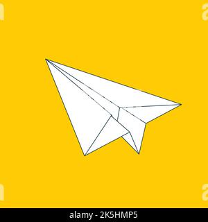 Icône linéaire plane du plan papier isolée sur fond jaune. Symbole de contour d'un avion de papercraft origami. Illustration de la ligne vectorielle eps8. Illustration de Vecteur