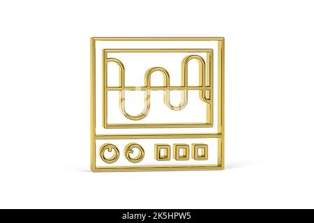 Icône d'oscilloscope golden 3D isolée sur fond blanc - rendu 3D Banque D'Images