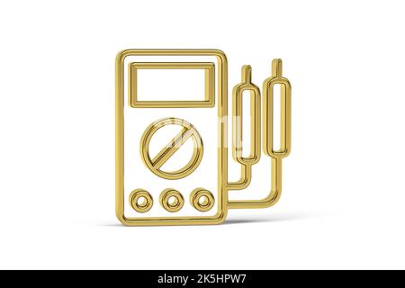 Icône d'oscilloscope golden 3D isolée sur fond blanc - rendu 3D Banque D'Images