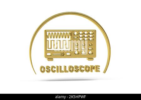 Icône d'oscilloscope golden 3D isolée sur fond blanc - rendu 3D Banque D'Images