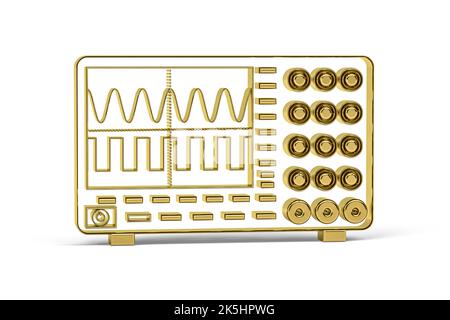 Icône d'oscilloscope golden 3D isolée sur fond blanc - rendu 3D Banque D'Images