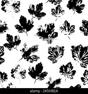 Les feuilles de groseilles à maquereau noir impriment un motif sans couture. Silhouettes de feuilles placées de façon aléatoire sur fond blanc. Le feuillage impret la texture du tissu Illustration de Vecteur