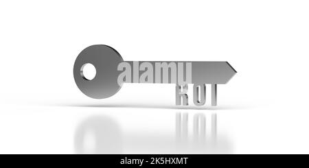 Argent métallique touche à ROI sur fond blanc, espace de copie, masque. Conception d'ouvreur de porte rétro simple à 3D rendus. Texte motivationnel à venir. Banque D'Images