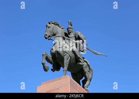 Statue équestre de Manas, place Ala-Too, Bichkek, région de la ville de Bichkek, Kirghizistan, Asie centrale Banque D'Images