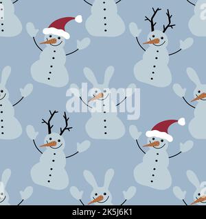 Hiver bonhomme de neige glacé motif de Noël sans couture pour accessoires Noel et papier d'emballage, imprimé et flocons de neige pour enfants. Illustration de haute qualité Banque D'Images