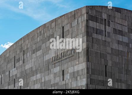 Détail de la façade en pierre de Basalte-lave de MUMOK, Musée Moderner Kunst ou Musée d'Art moderne, Builidng, Museumsquartier, Vienne, Wien, Autriche Banque D'Images