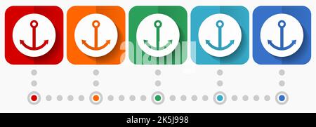 Icônes de vecteur d'ancrage, modèle d'infographie, ensemble de symboles de conception plate dans 5 options de couleurs Illustration de Vecteur
