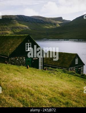 Le village de Bour sur l'île de Vagar dans les îles Féroé Banque D'Images