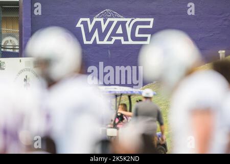 8 octobre 2022: La signalisation de la Conférence sportive de l'Ouest (WAC) est exposée dans le match de football de la NCAA entre les chats sauvages chrétiens d'Abilene et les Lumberjacks de Stephen F. Austin au stade Homer Bryce à Nacogdoches, Texas. Prentice C. James/CSM Banque D'Images