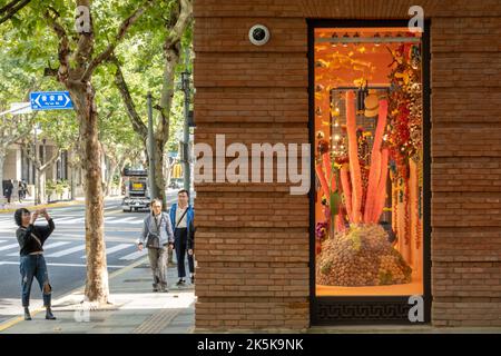 SHANGHAI, CHINE - 9 OCTOBRE 2022 - Une vitrine dans un magasin Hermes à Shanghai, en Chine, le 9 octobre 2022. Banque D'Images