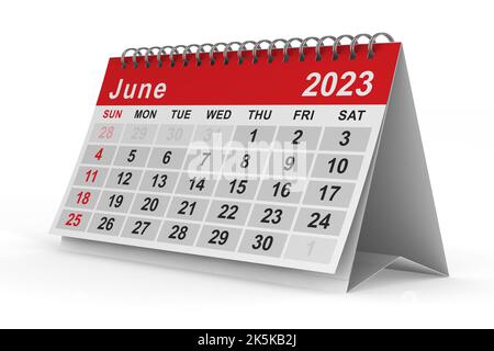 2023 ans. Calendrier de juin. Illustration isolée 3D Banque D'Images